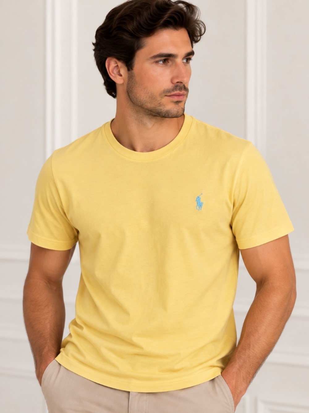 Polo Ralph Lauren Men’s Yellow Custom Slim Fit T-Shirt Blue Pony Logo – Size L